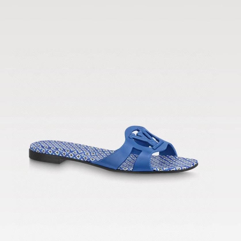 LOUIS VUITTON LV WOMEN ISOLA FLAT MULE IN COBALT BLUE SHEEPSKIN