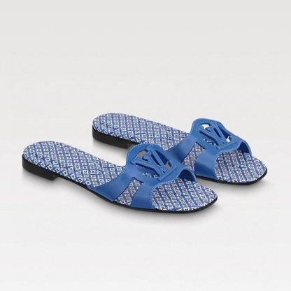 LOUIS VUITTON LV WOMEN ISOLA FLAT MULE IN COBALT BLUE SHEEPSKIN