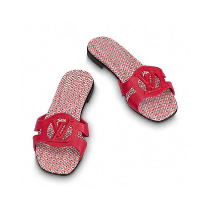 LOUIS VUITTON LV WOMEN ISOLA FLAT MULE IN CHERRY RED SHEEPSKIN