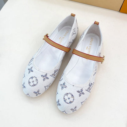 LOUIS VUITTON LV WOMEN ROMY FLAT BALLERINA IN WHITE MONOGRAM JACQUARD