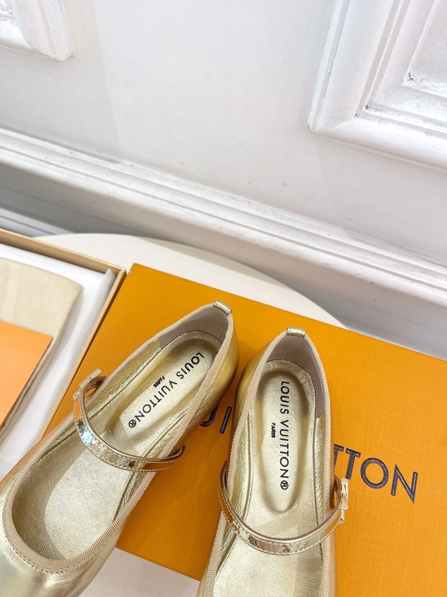 LOUIS VUITTON LV WOMEN ROMY FLAT BALLERINA IN GOLDEN METALLIC LAMBSKIN
