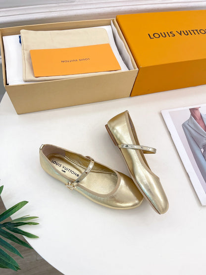LOUIS VUITTON LV WOMEN ROMY FLAT BALLERINA IN GOLDEN METALLIC LAMBSKIN