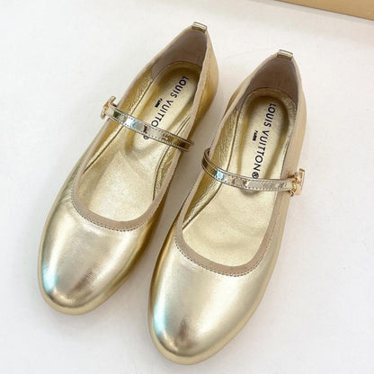 LOUIS VUITTON LV WOMEN ROMY FLAT BALLERINA IN GOLDEN METALLIC LAMBSKIN