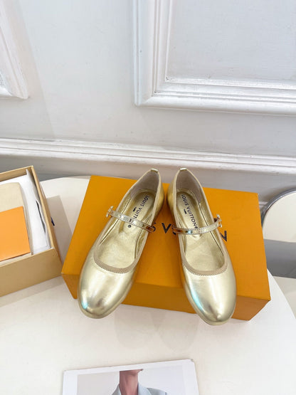 LOUIS VUITTON LV WOMEN ROMY FLAT BALLERINA IN GOLDEN METALLIC LAMBSKIN