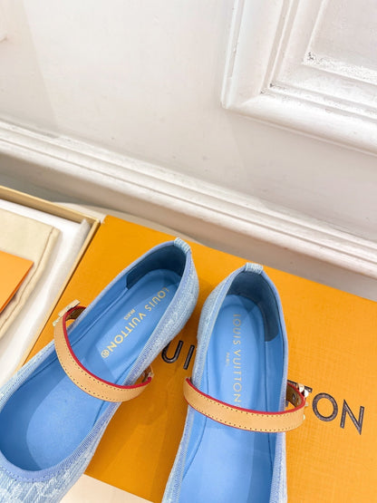 LOUIS VUITTON LV WOMEN ROMY FLAT BALLERINA IN LIGHT BLUE MONOGRAM DENIM