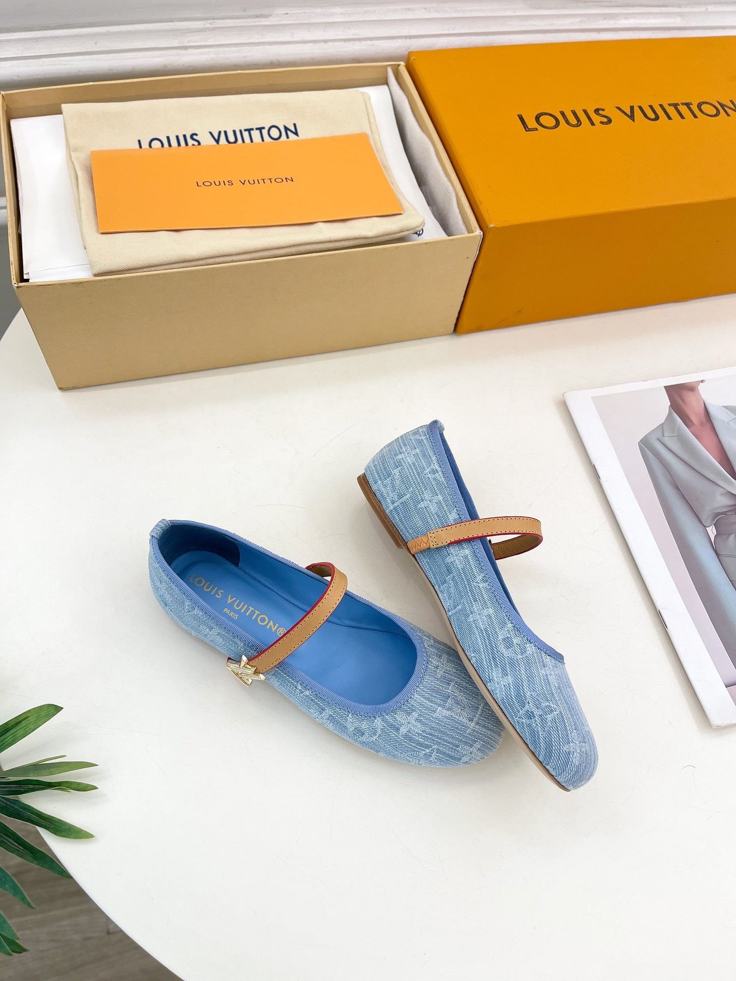 LOUIS VUITTON LV WOMEN ROMY FLAT BALLERINA IN LIGHT BLUE MONOGRAM DENIM