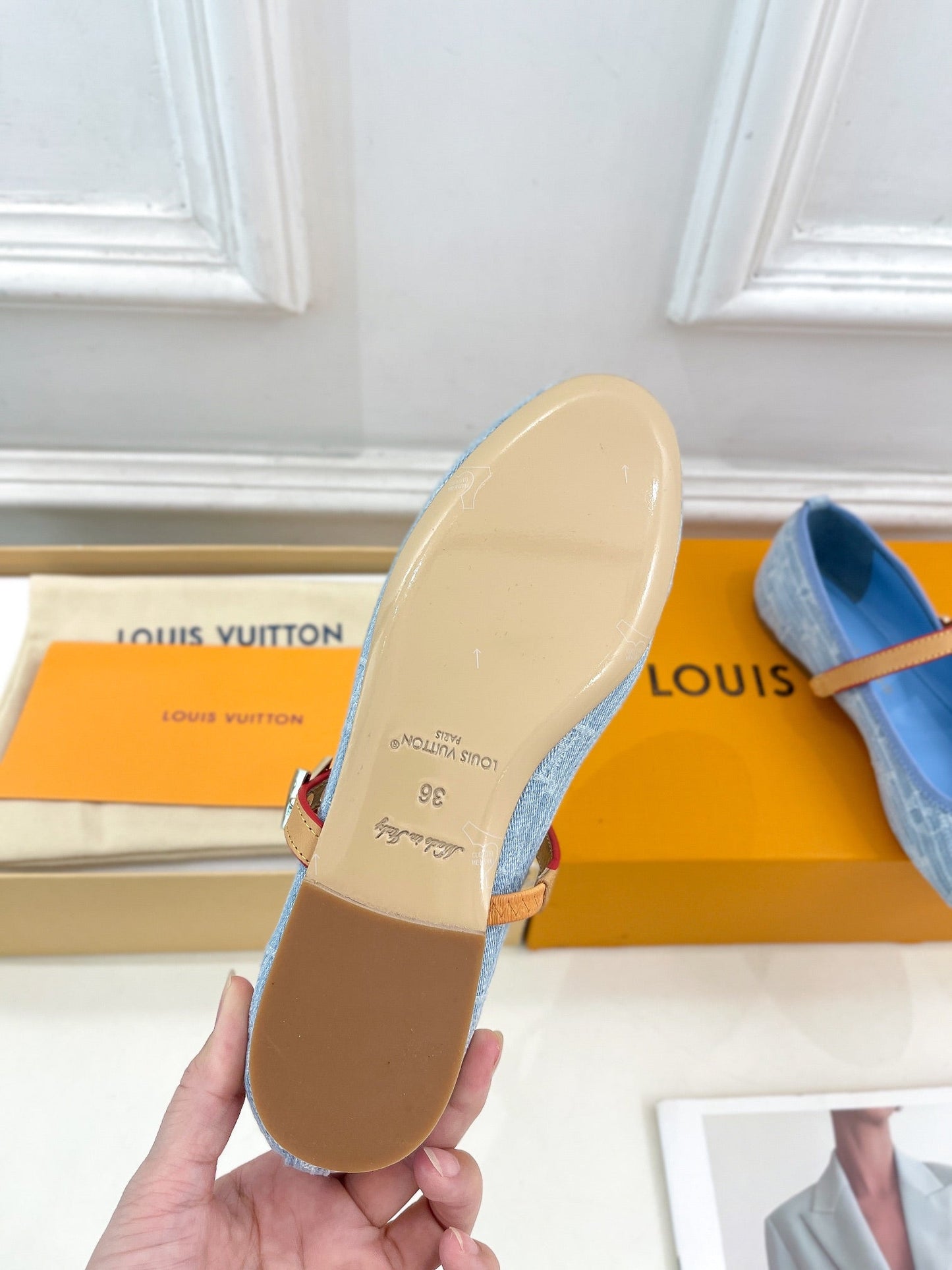 LOUIS VUITTON LV WOMEN ROMY FLAT BALLERINA IN LIGHT BLUE MONOGRAM DENIM