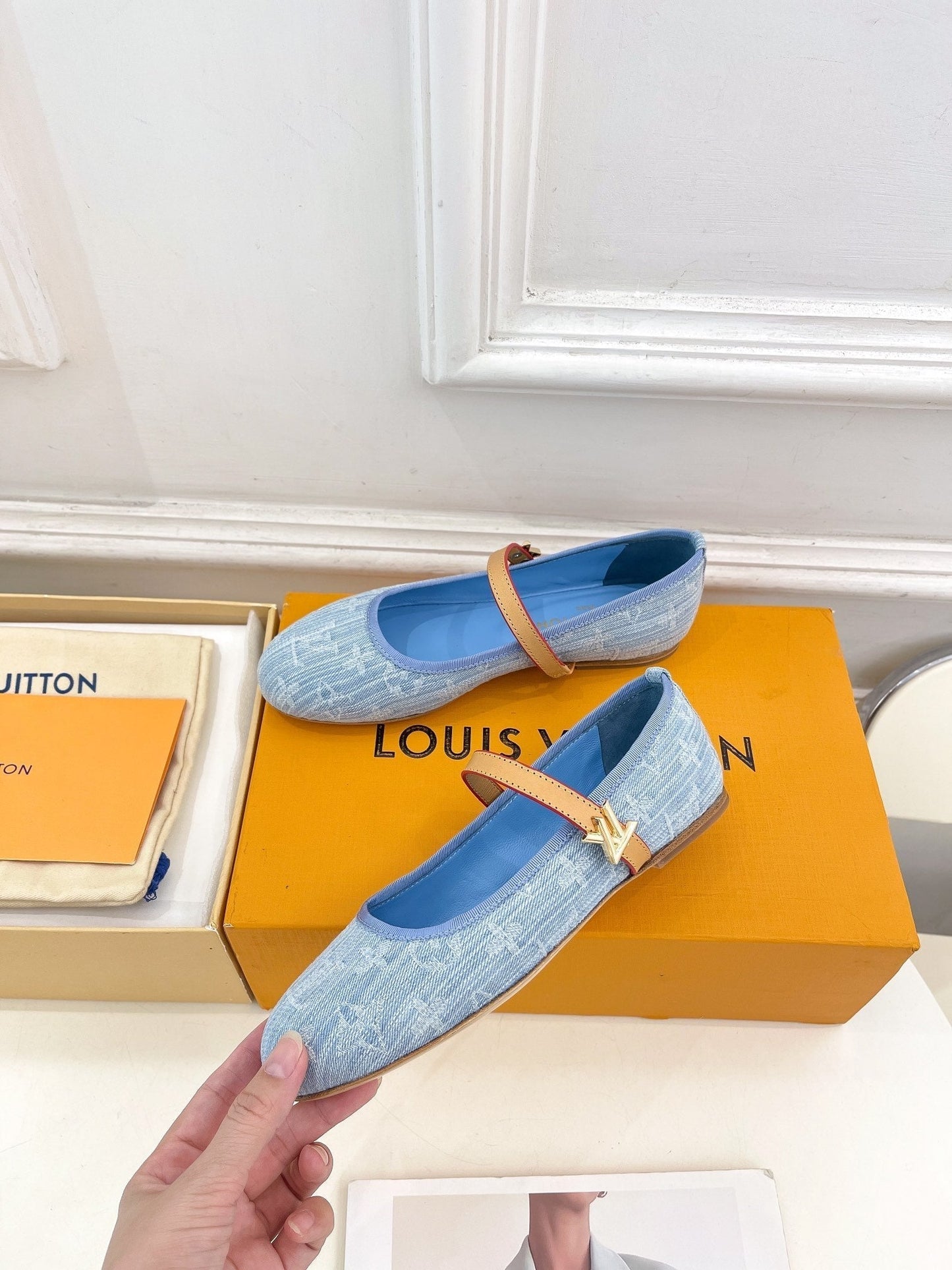 LOUIS VUITTON LV WOMEN ROMY FLAT BALLERINA IN LIGHT BLUE MONOGRAM DENIM