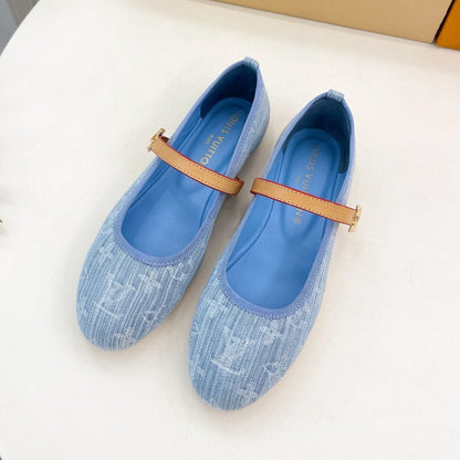 LOUIS VUITTON LV WOMEN ROMY FLAT BALLERINA IN LIGHT BLUE MONOGRAM DENIM