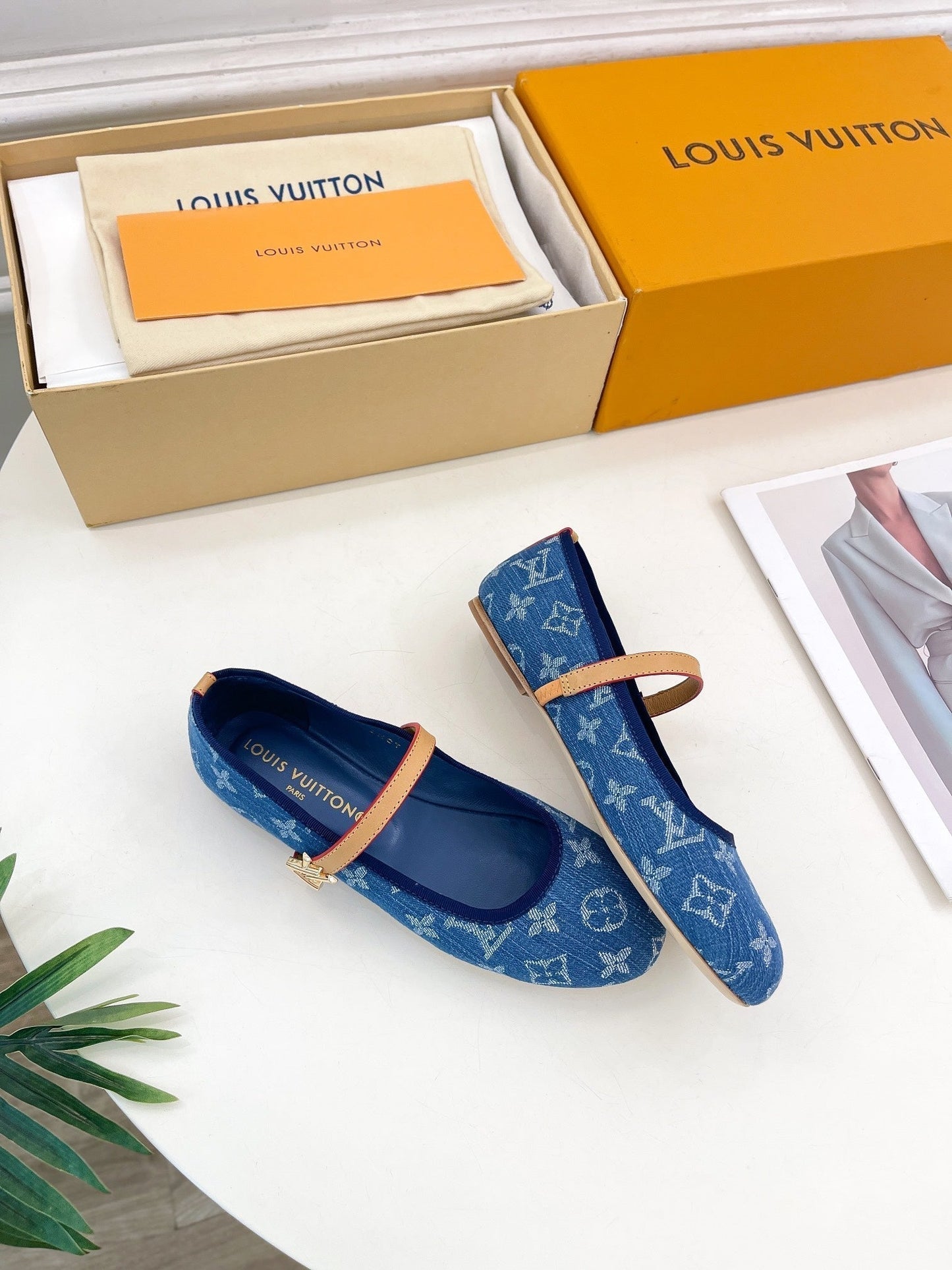 LOUIS VUITTON LV WOMEN ROMY FLAT BALLERINA IN NAVY BLUE MONOGRAM DENIM