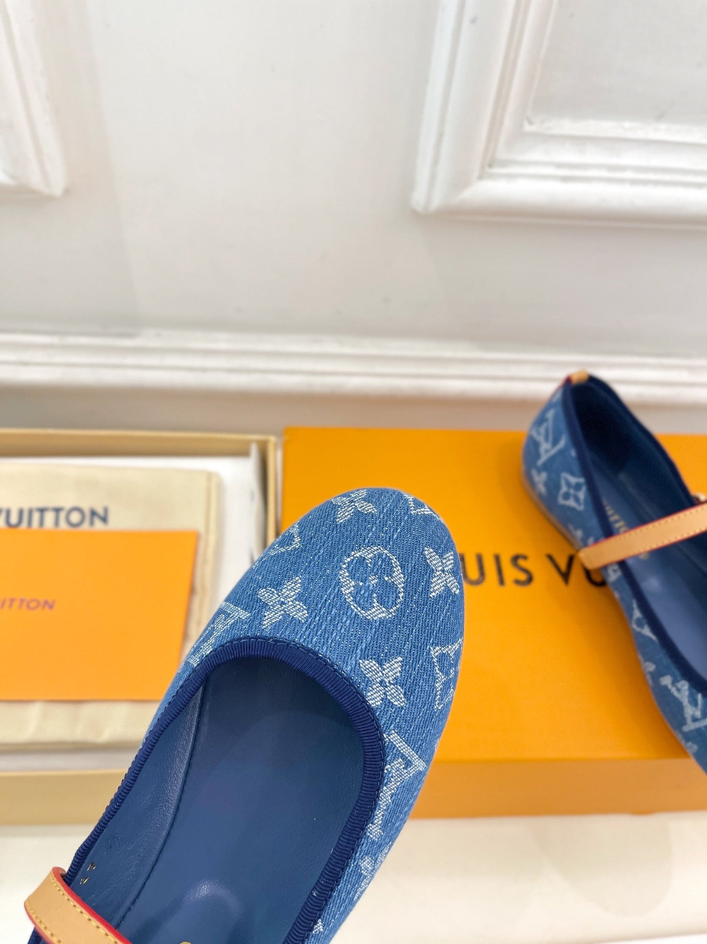 LOUIS VUITTON LV WOMEN ROMY FLAT BALLERINA IN NAVY BLUE MONOGRAM DENIM