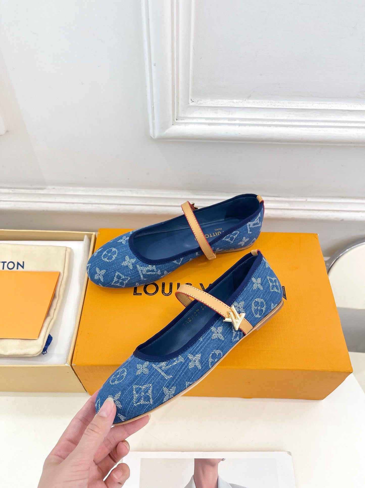 LOUIS VUITTON LV WOMEN ROMY FLAT BALLERINA IN NAVY BLUE MONOGRAM DENIM