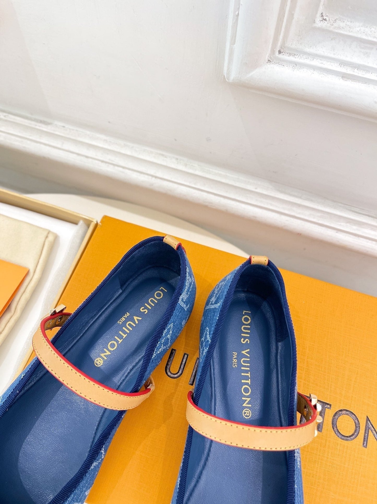 LOUIS VUITTON LV WOMEN ROMY FLAT BALLERINA IN NAVY BLUE MONOGRAM DENIM