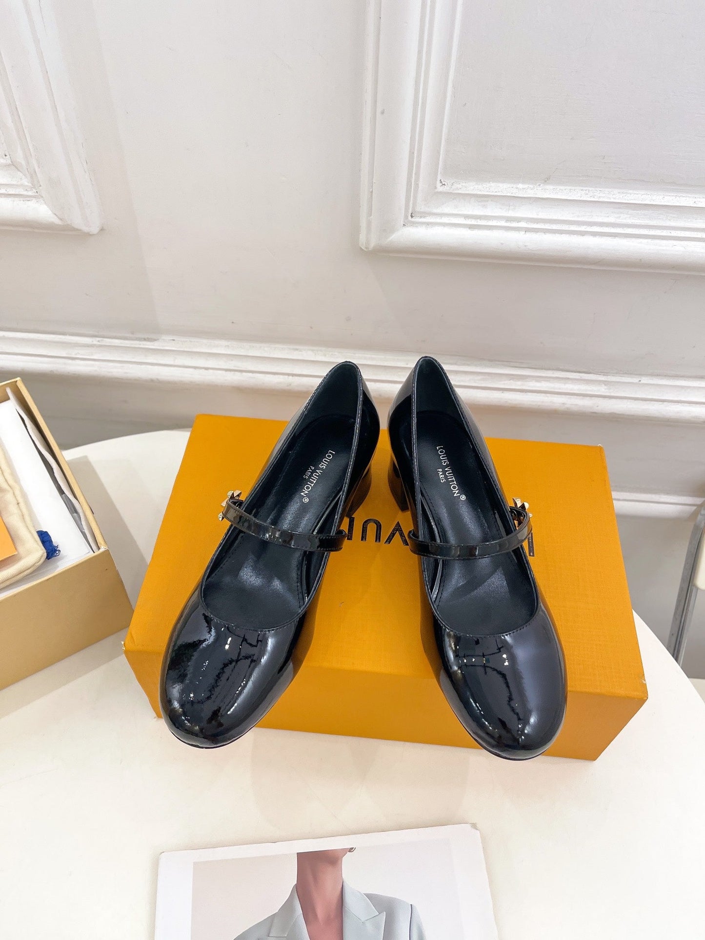 LOUIS VUITTON LV WOMEN ROMY HIGH BALLERINA IN GLOSSY BLACK LAMBSKIN