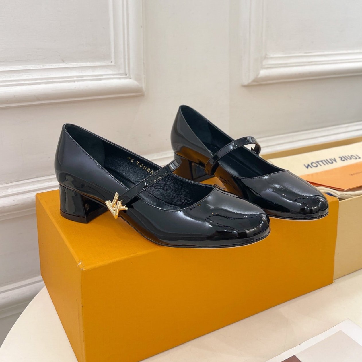 LOUIS VUITTON LV WOMEN ROMY HIGH BALLERINA IN GLOSSY BLACK LAMBSKIN