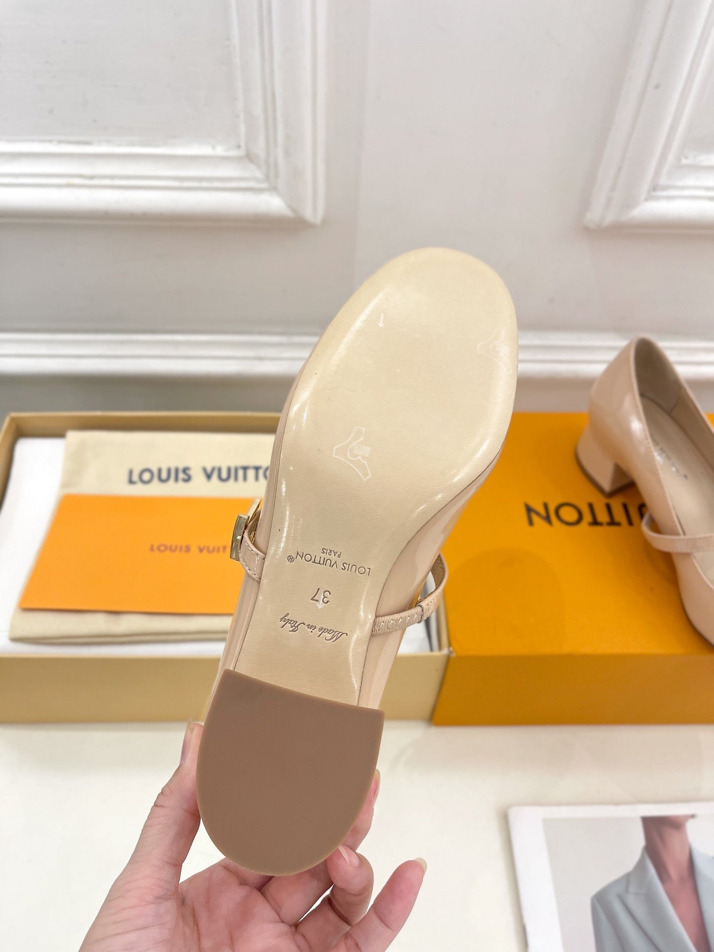 LOUIS VUITTON LV WOMEN ROMY HIGH BALLERINA IN GLOSSY BEIGE LAMBSKIN