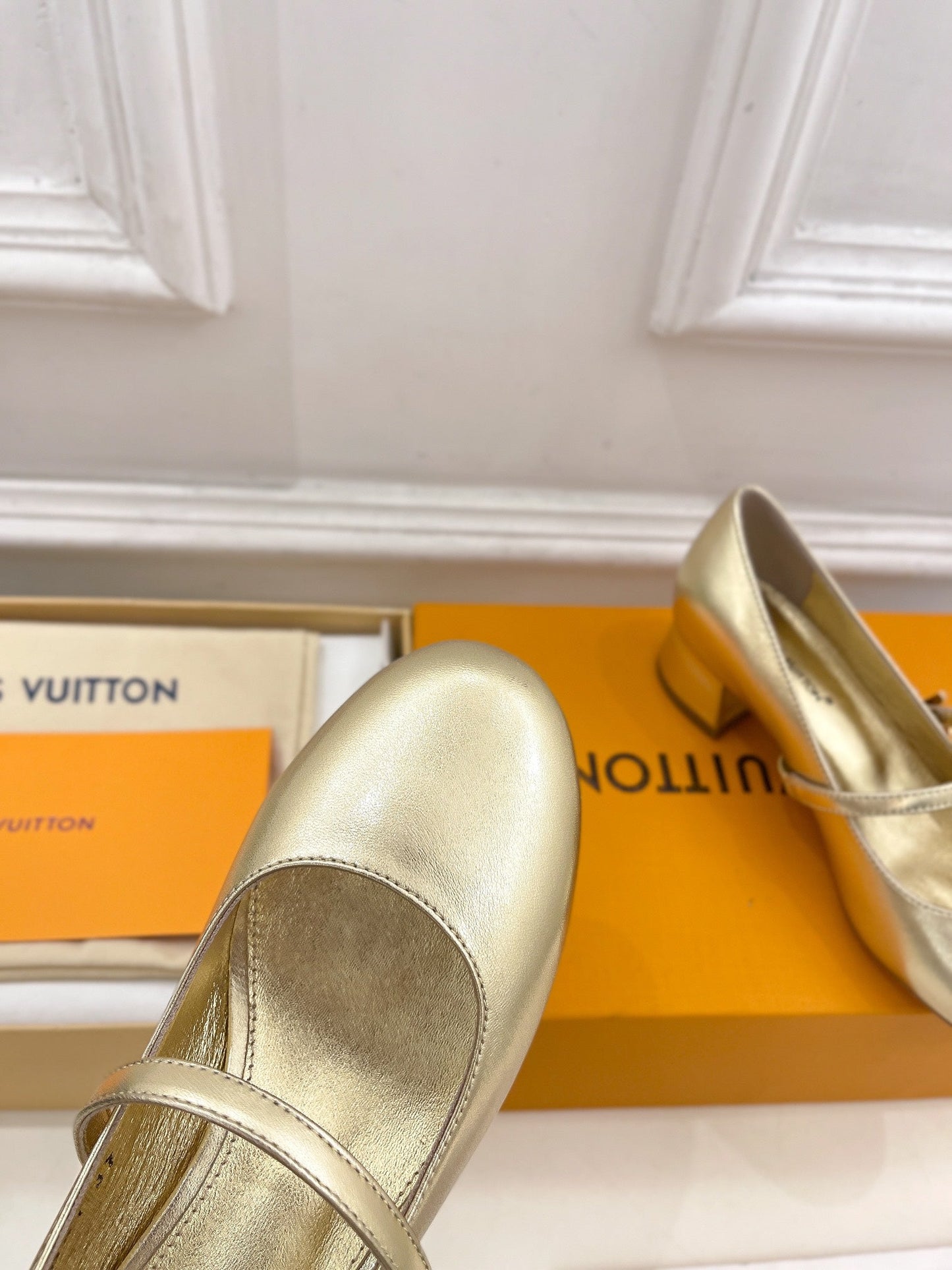 LOUIS VUITTON LV WOMEN ROMY HIGH BALLERINA IN GOLDEN METALLIC LAMBSKIN
