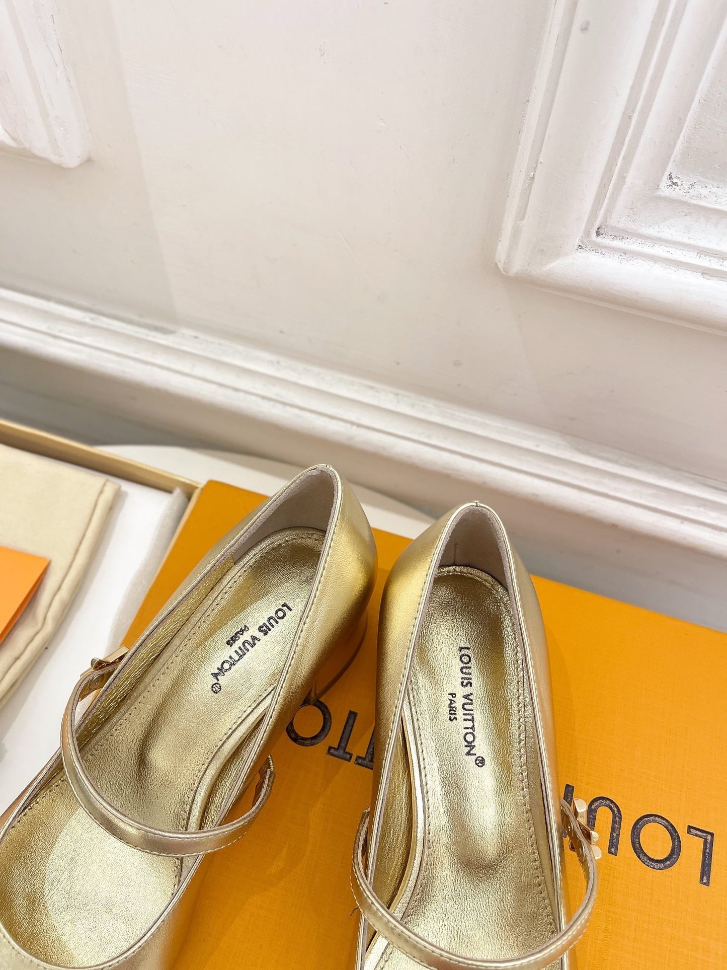 LOUIS VUITTON LV WOMEN ROMY HIGH BALLERINA IN GOLDEN METALLIC LAMBSKIN
