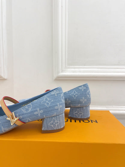 LOUIS VUITTON LV WOMEN ROMY HIGH BALLERINA IN LIGHT BLUE MONOGRAM DENIM