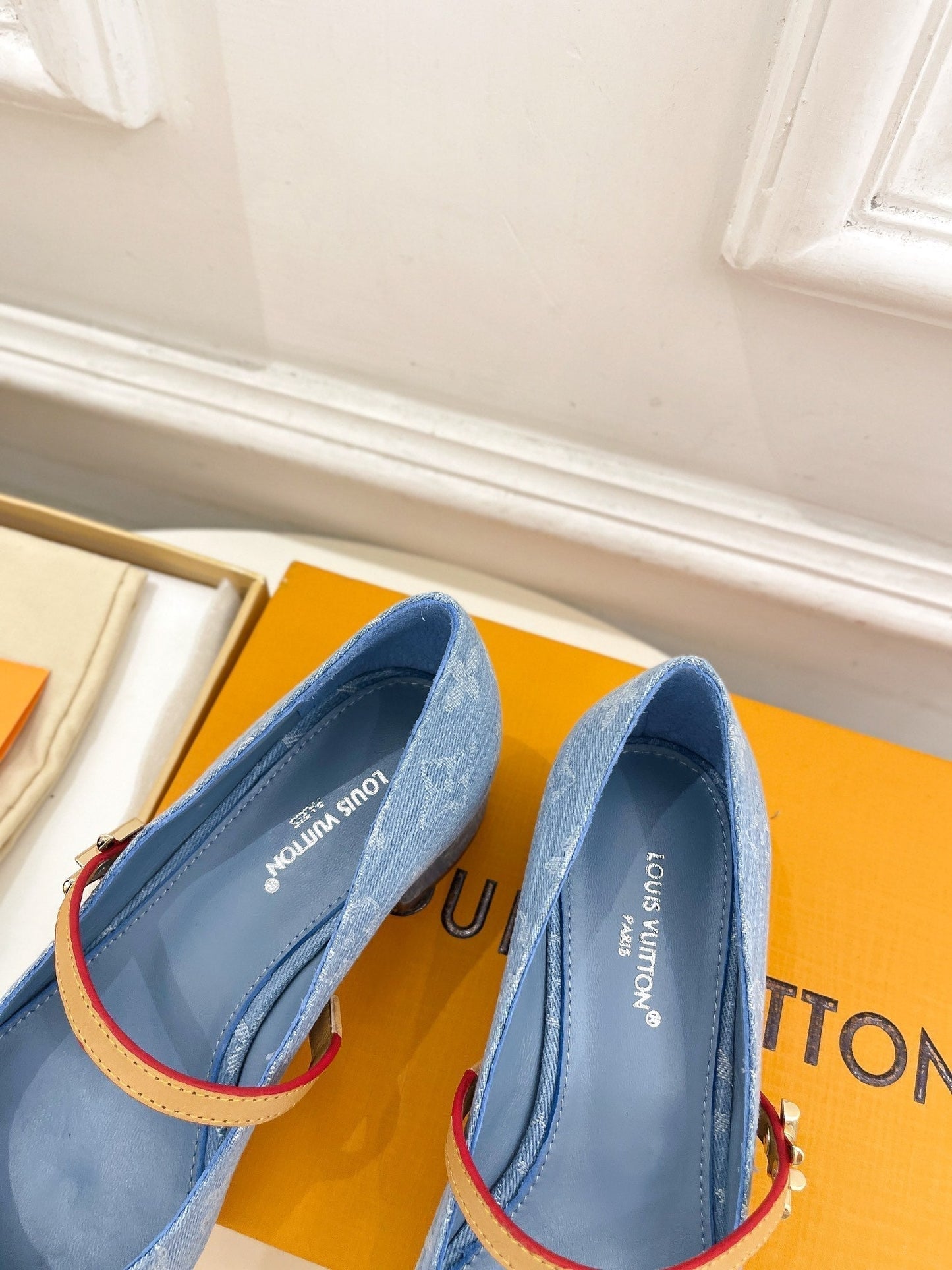 LOUIS VUITTON LV WOMEN ROMY HIGH BALLERINA IN LIGHT BLUE MONOGRAM DENIM