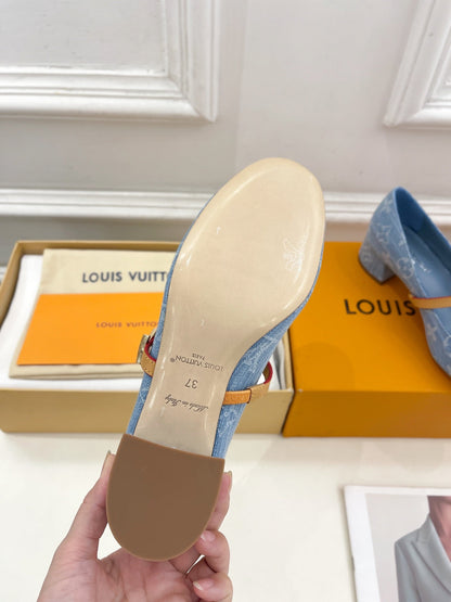 LOUIS VUITTON LV WOMEN ROMY HIGH BALLERINA IN LIGHT BLUE MONOGRAM DENIM