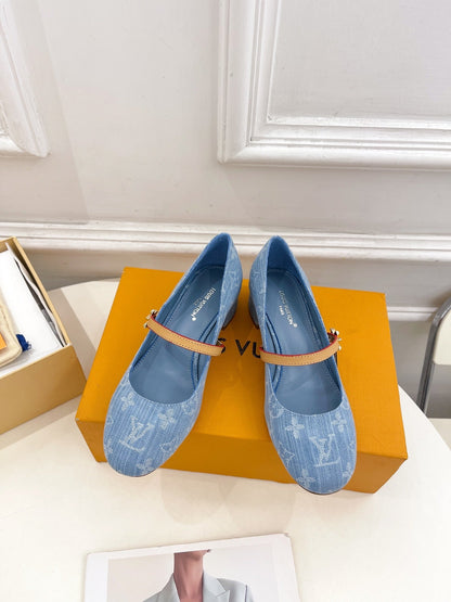 LOUIS VUITTON LV WOMEN ROMY HIGH BALLERINA IN LIGHT BLUE MONOGRAM DENIM