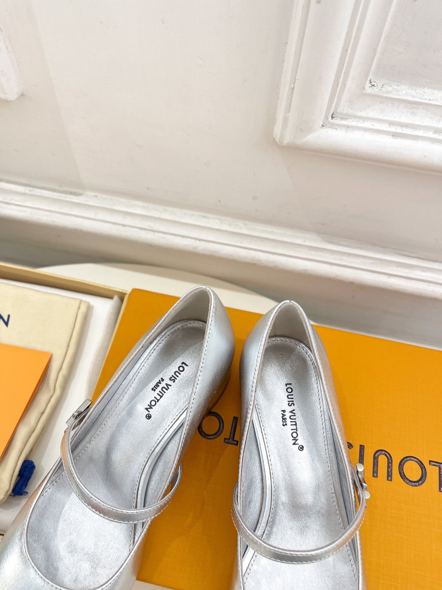LOUIS VUITTON LV WOMEN ROMY HIGH BALLERINA IN SILVER METALLIC LAMBSKIN