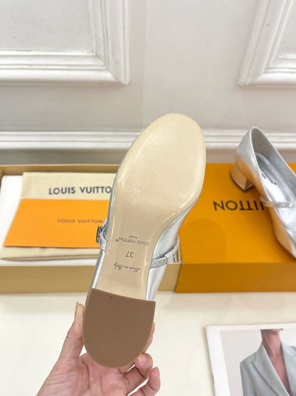 LOUIS VUITTON LV WOMEN ROMY HIGH BALLERINA IN SILVER METALLIC LAMBSKIN