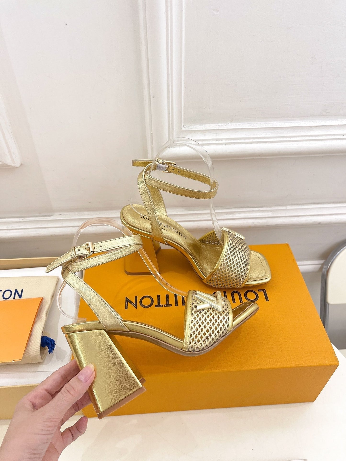 LOUIS VUITTON LV WOMEN HIGH SANDAL IN GOLDEN CALFSKIN
