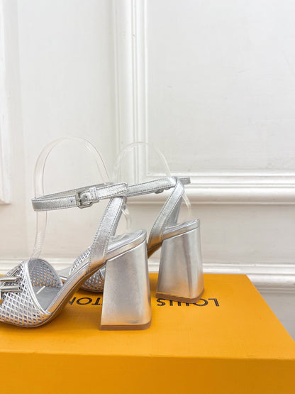 LOUIS VUITTON LV WOMEN HIGH SANDAL IN SILVER CALFSKIN