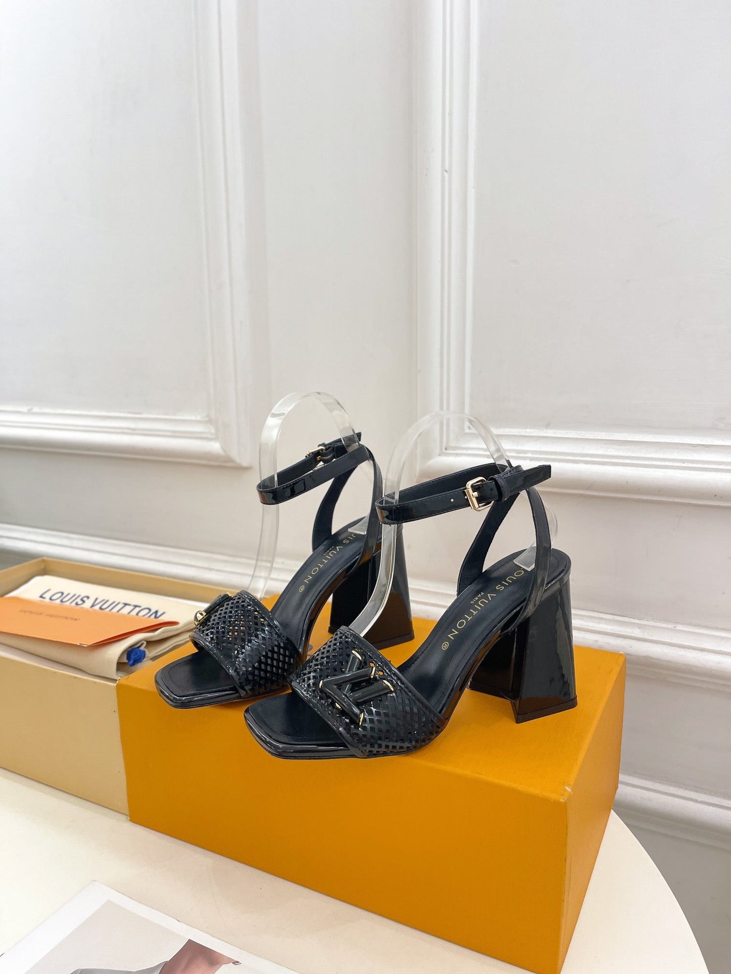 LOUIS VUITTON LV WOMEN HIGH SANDAL IN BLACK CALFSKIN