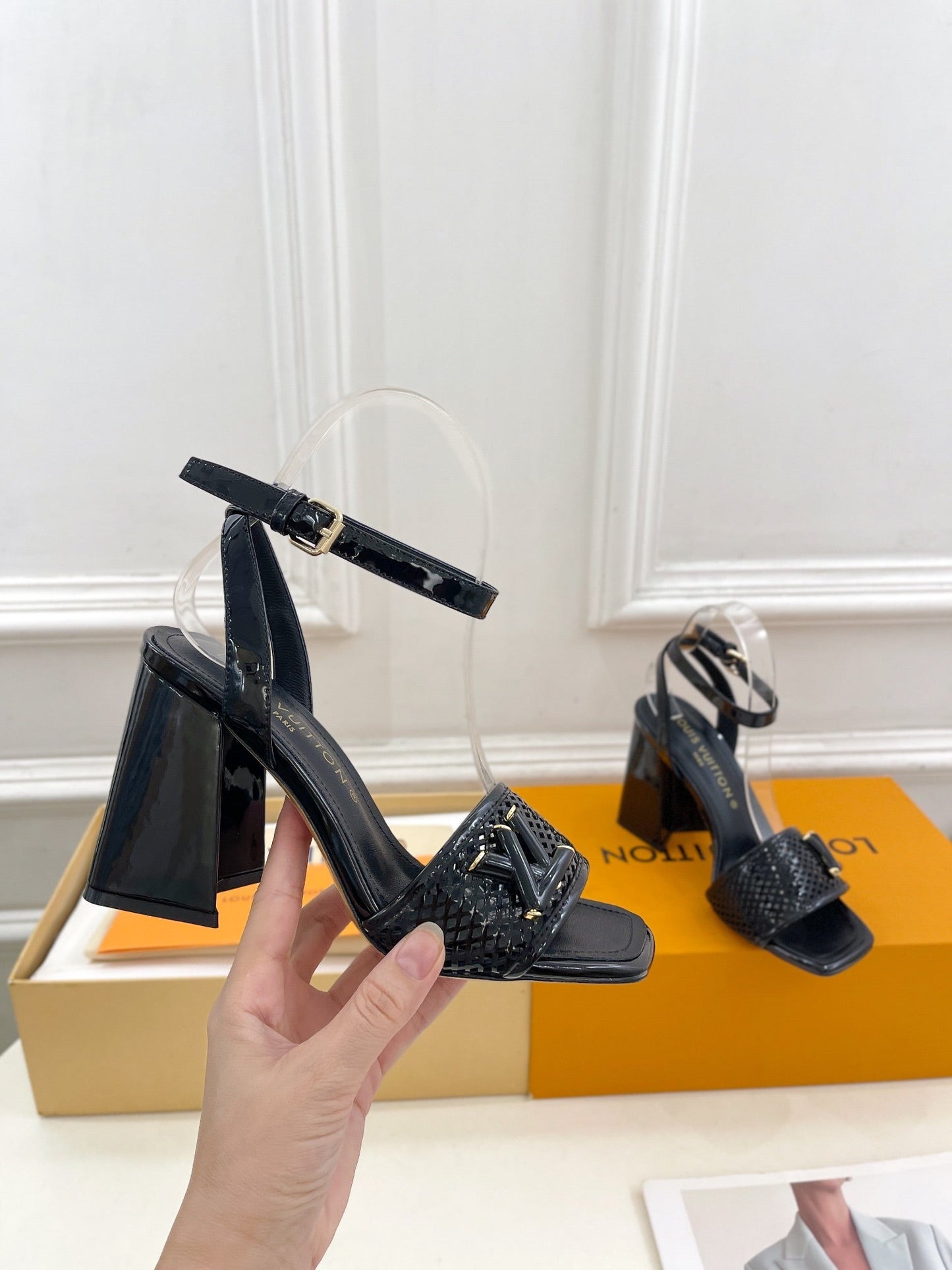 LOUIS VUITTON LV WOMEN HIGH SANDAL IN BLACK CALFSKIN