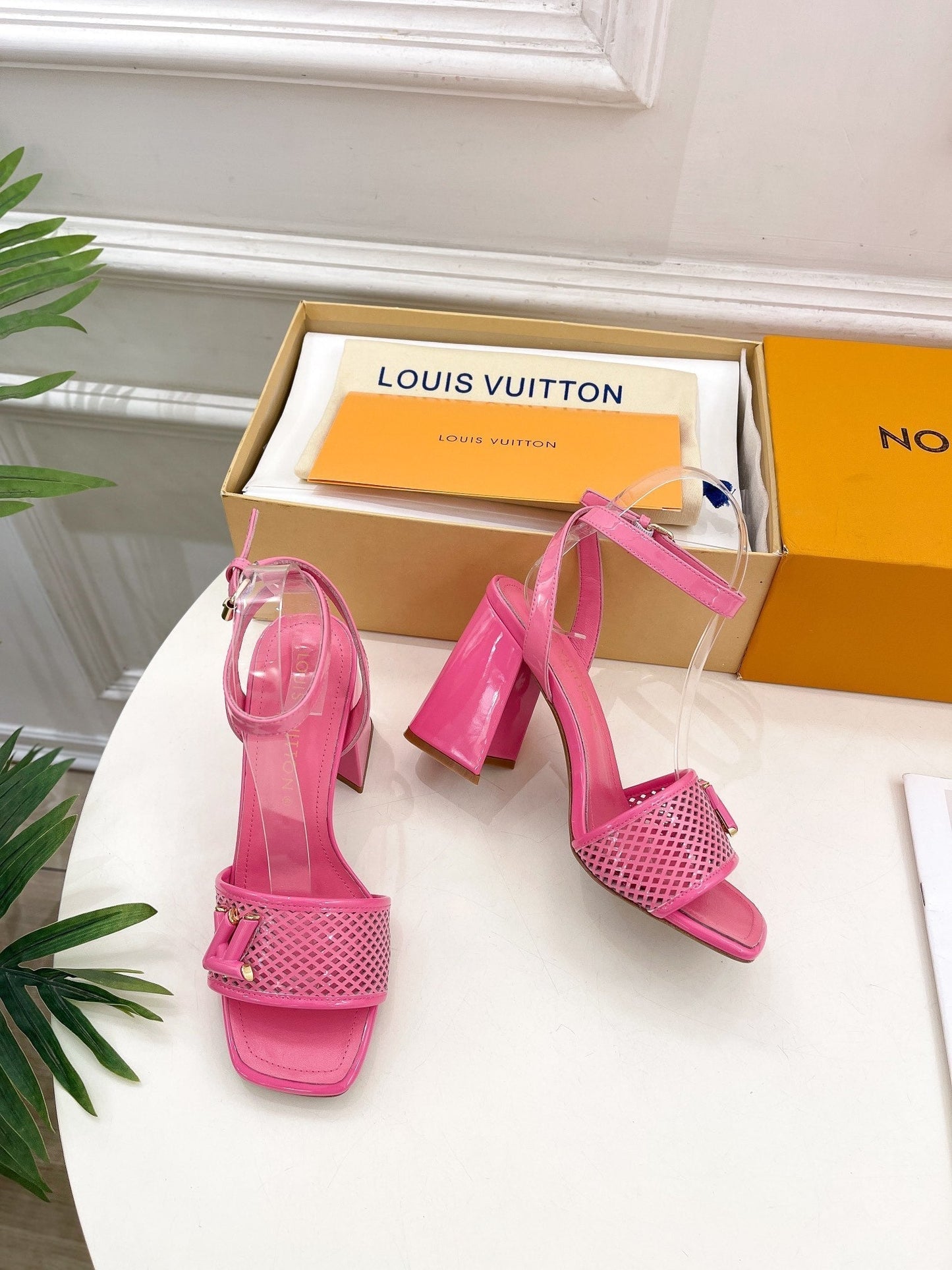 LOUIS VUITTON LV WOMEN HIGH SANDAL IN BRIGHT PINK CALFSKIN