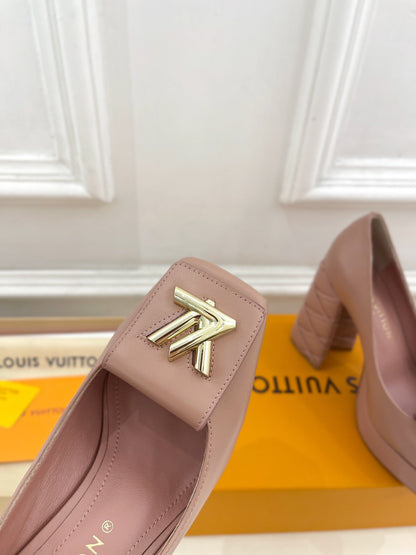 LOUIS VUITTON SHAKE MARY JANE HIGH HEEL 12 CM IN CREPE PINK CALFSKIN