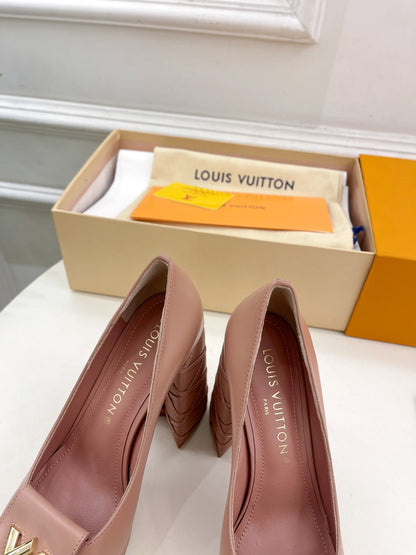 LOUIS VUITTON SHAKE MARY JANE HIGH HEEL 12 CM IN CREPE PINK CALFSKIN