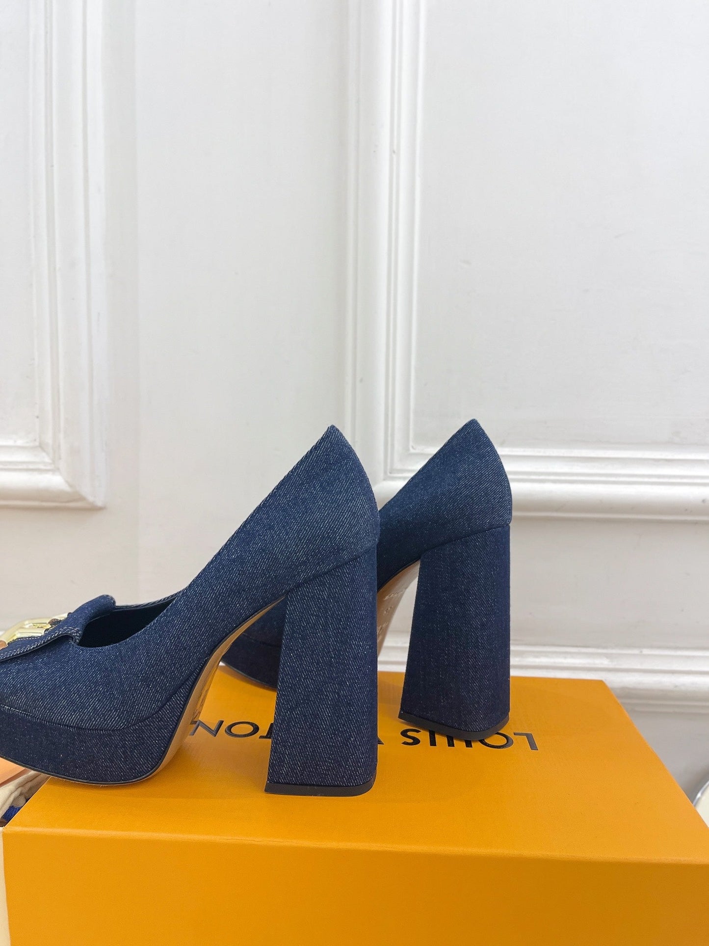 LOUIS VUITTON SHAKE MARY JANE HIGH HEEL 12 CM IN CLASSIC BLUE DENIM FABRIC