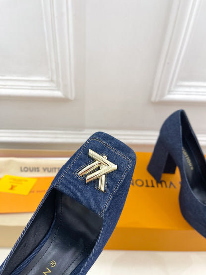 LOUIS VUITTON SHAKE MARY JANE HIGH HEEL 12 CM IN CLASSIC BLUE DENIM FABRIC