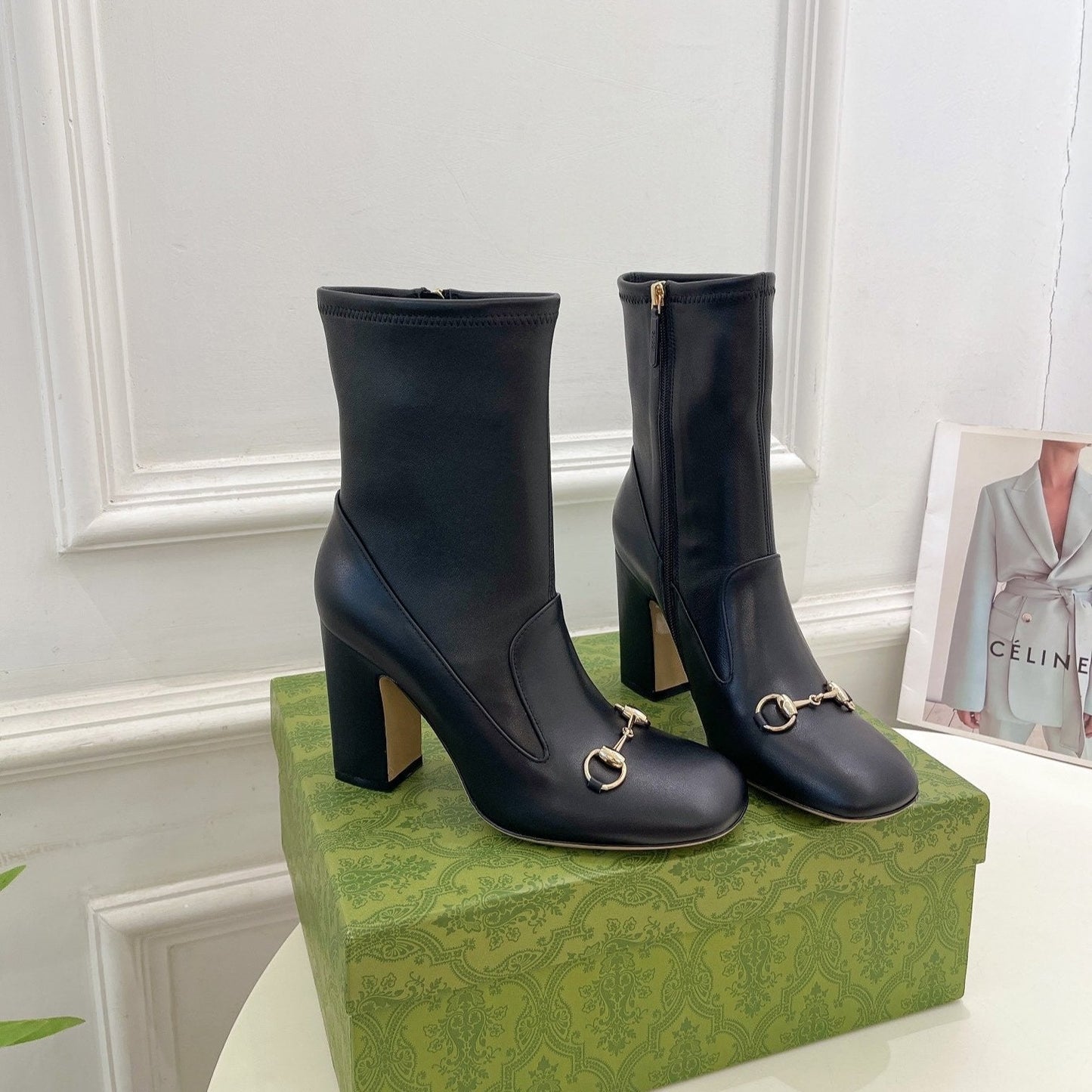 GUCCI HORSEBIT ANKLE BOOTS 9.5CM IN BLACK SHEEPSKIN
