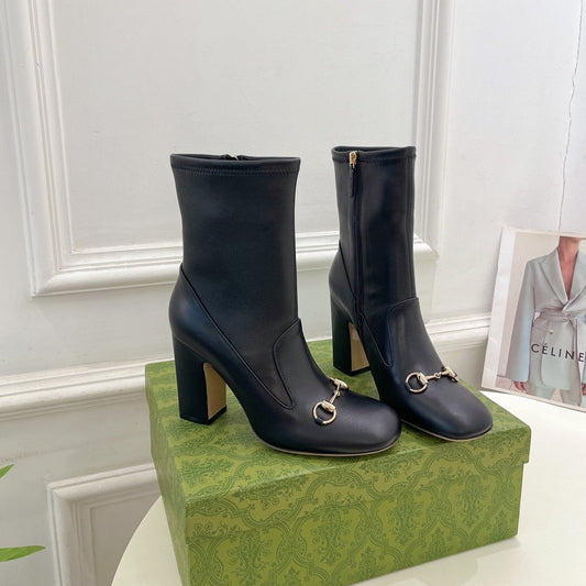 GUCCI HORSEBIT ANKLE BOOTS 9.5CM IN BLACK SHEEPSKIN