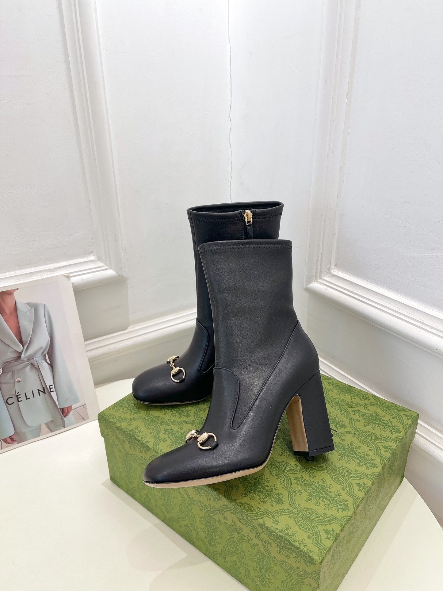 GUCCI HORSEBIT ANKLE BOOTS 9.5CM IN BLACK SHEEPSKIN