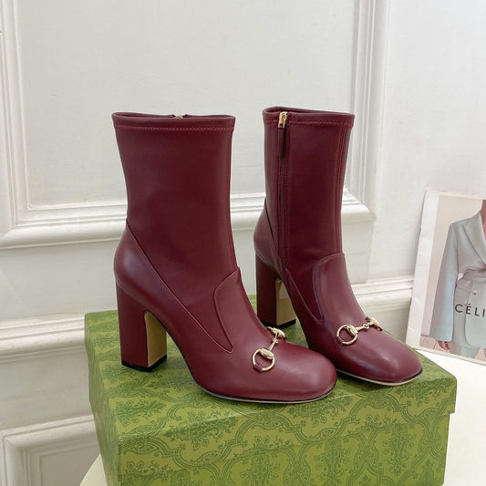 GUCCI HORSEBIT ANKLE BOOTS 9.5CM IN BURGUNDY RED SHEEPSKIN