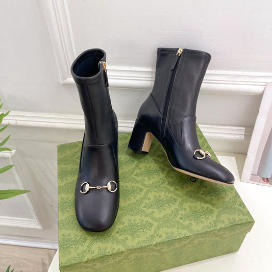 GUCCI HORSEBIT ANKLE BOOTS 6.5CM IN BLACK SHEEPSKIN