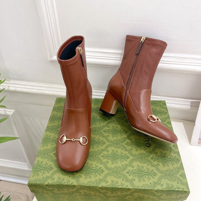 GUCCI HORSEBIT ANKLE BOOTS 6.5CM IN CINNAMON BROWN SHEEPSKIN