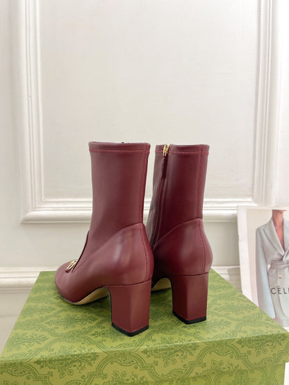 GUCCI HORSEBIT ANKLE BOOTS 6.5CM IN BURGUNDY RED SHEEPSKIN