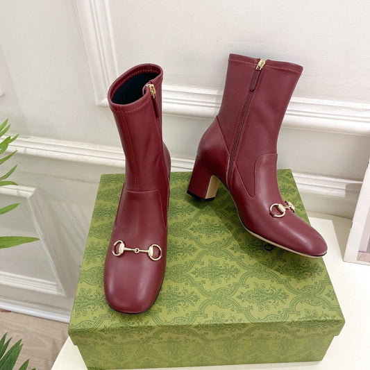 GUCCI HORSEBIT ANKLE BOOTS 6.5CM IN BURGUNDY RED SHEEPSKIN