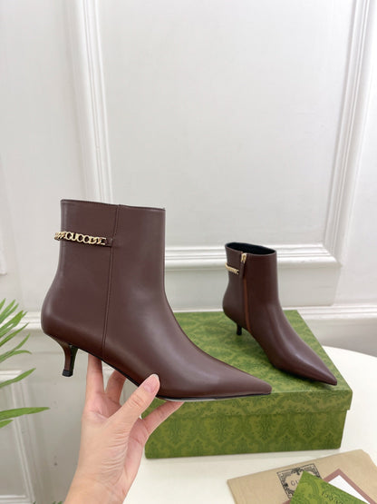GUCCI SIGNORIA SHORT BOOTS 4.5CM IN WALNUT BROWN CALFSKIN