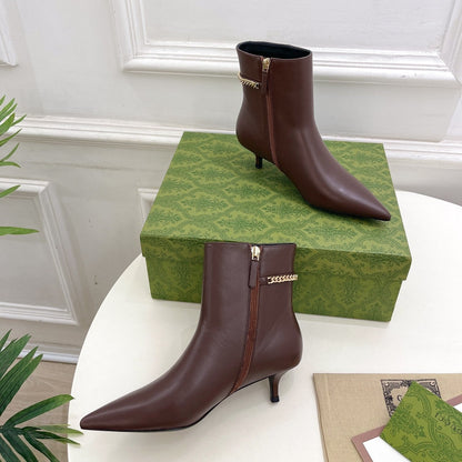 GUCCI SIGNORIA SHORT BOOTS 4.5CM IN WALNUT BROWN CALFSKIN