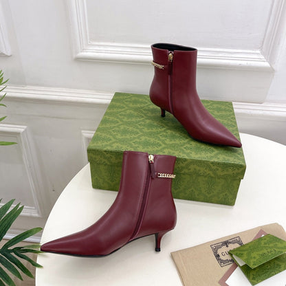 GUCCI SIGNORIA SHORT BOOTS 4.5CM IN BURGUNDY RED CALFSKIN