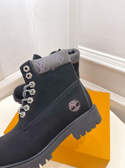 LOUIS VUITTON LV X TIMBERLAND MARTIN BOOT IN BLACK SUEDE