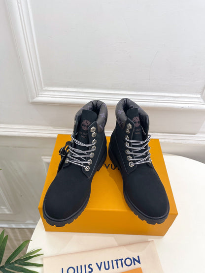 LOUIS VUITTON LV X TIMBERLAND MARTIN BOOT IN BLACK SUEDE